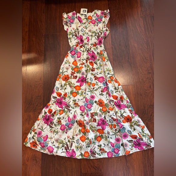 Anne Klein Dresses & Skirts - Floral Maxi Dress with Pink and Orange Flowers